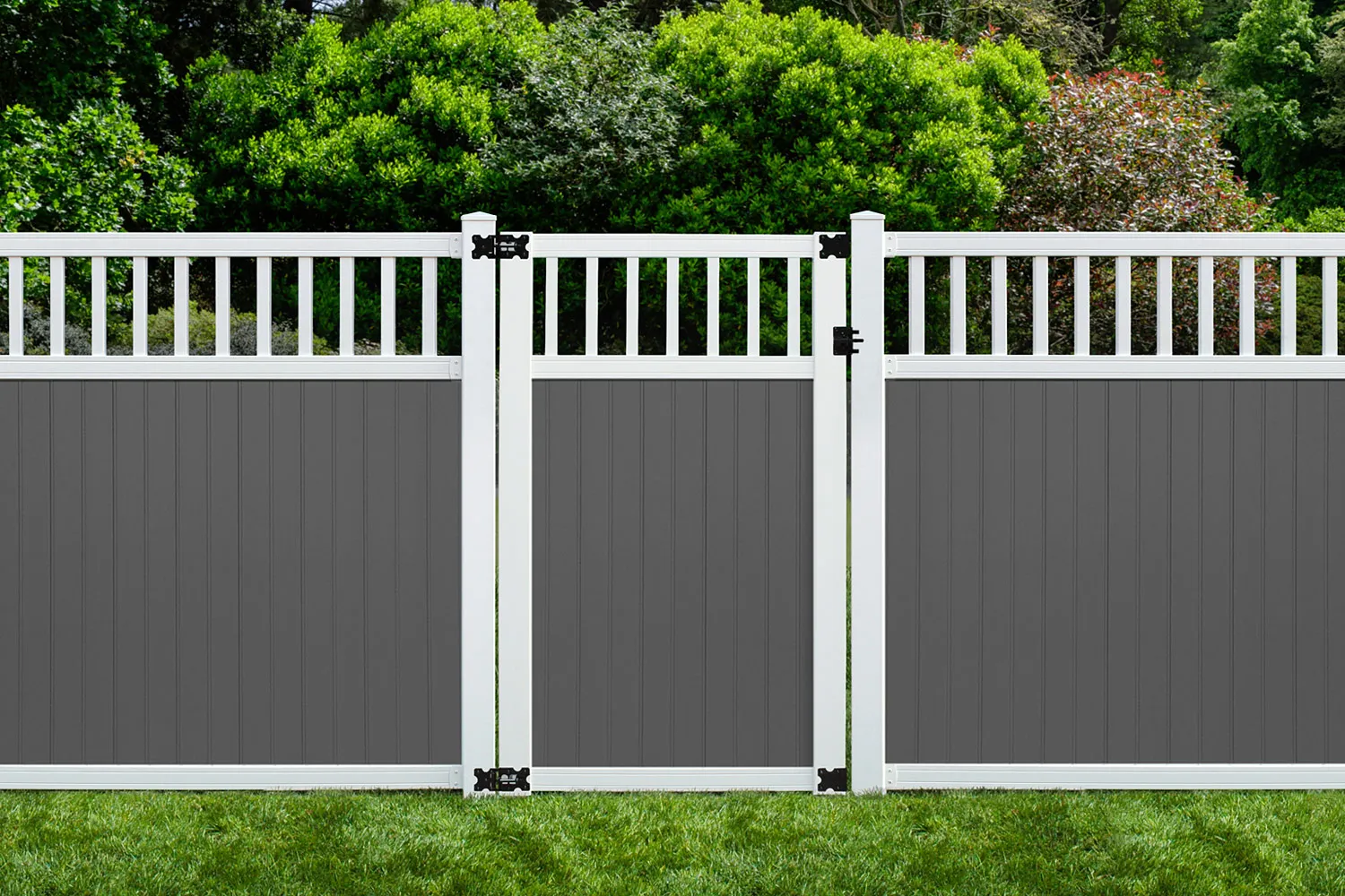6' x 6' Belfast Spindle Top Privacy Fence Panels and Gate Gray-White image 1