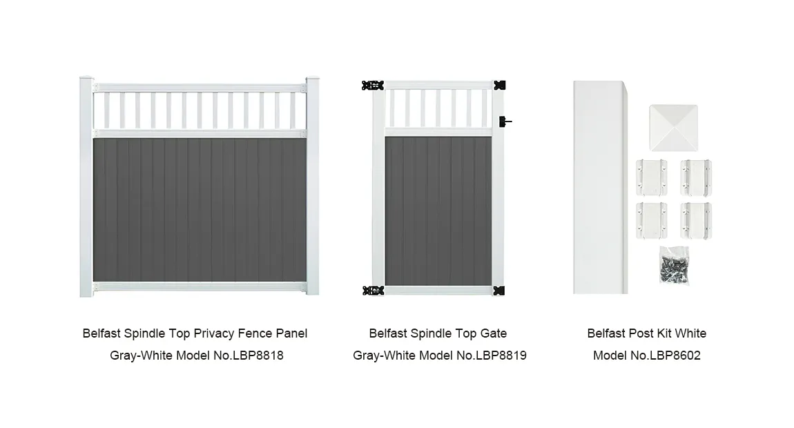 6' x 6' Belfast Spindle Top Privacy Fence Panels and Gate Gray-White image 2