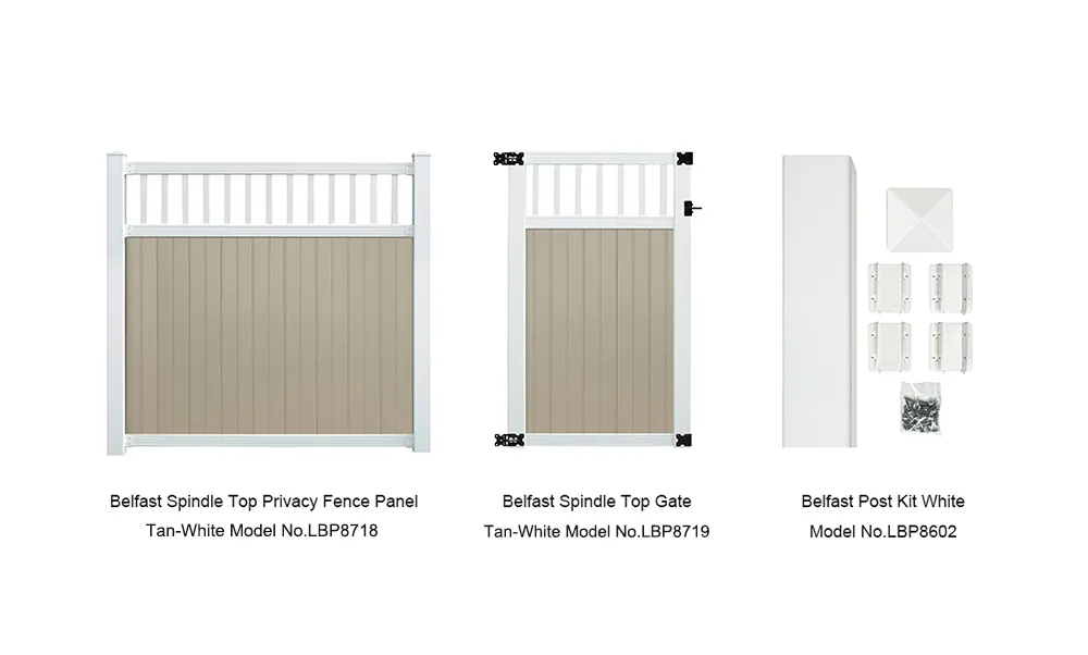 6' x 6' Belfast Spindle Top Privacy Fence Panels and Gate Tan-White image 1