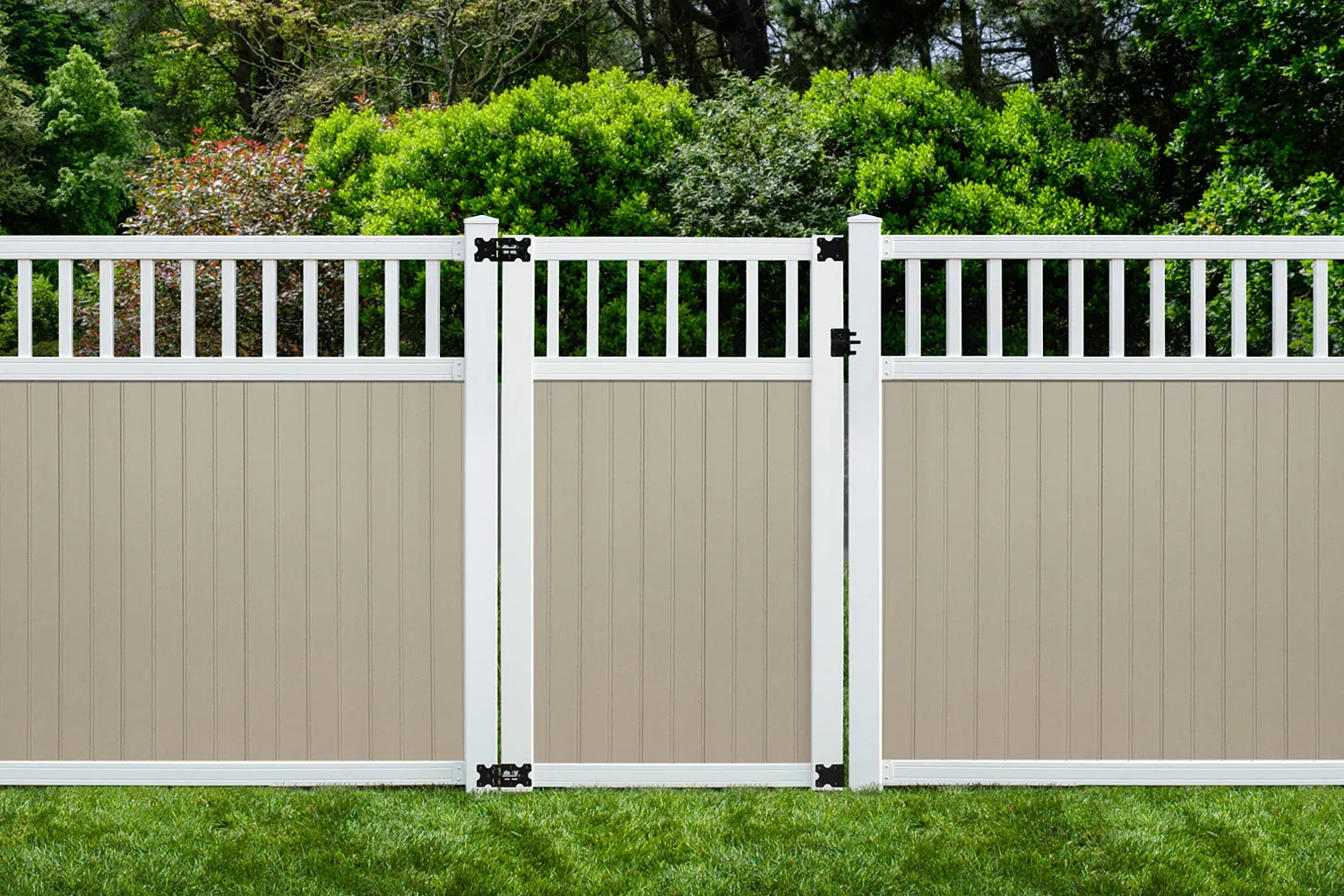 6' x 6' Belfast Spindle Top Privacy Fence Panels and Gate Tan-White image 6